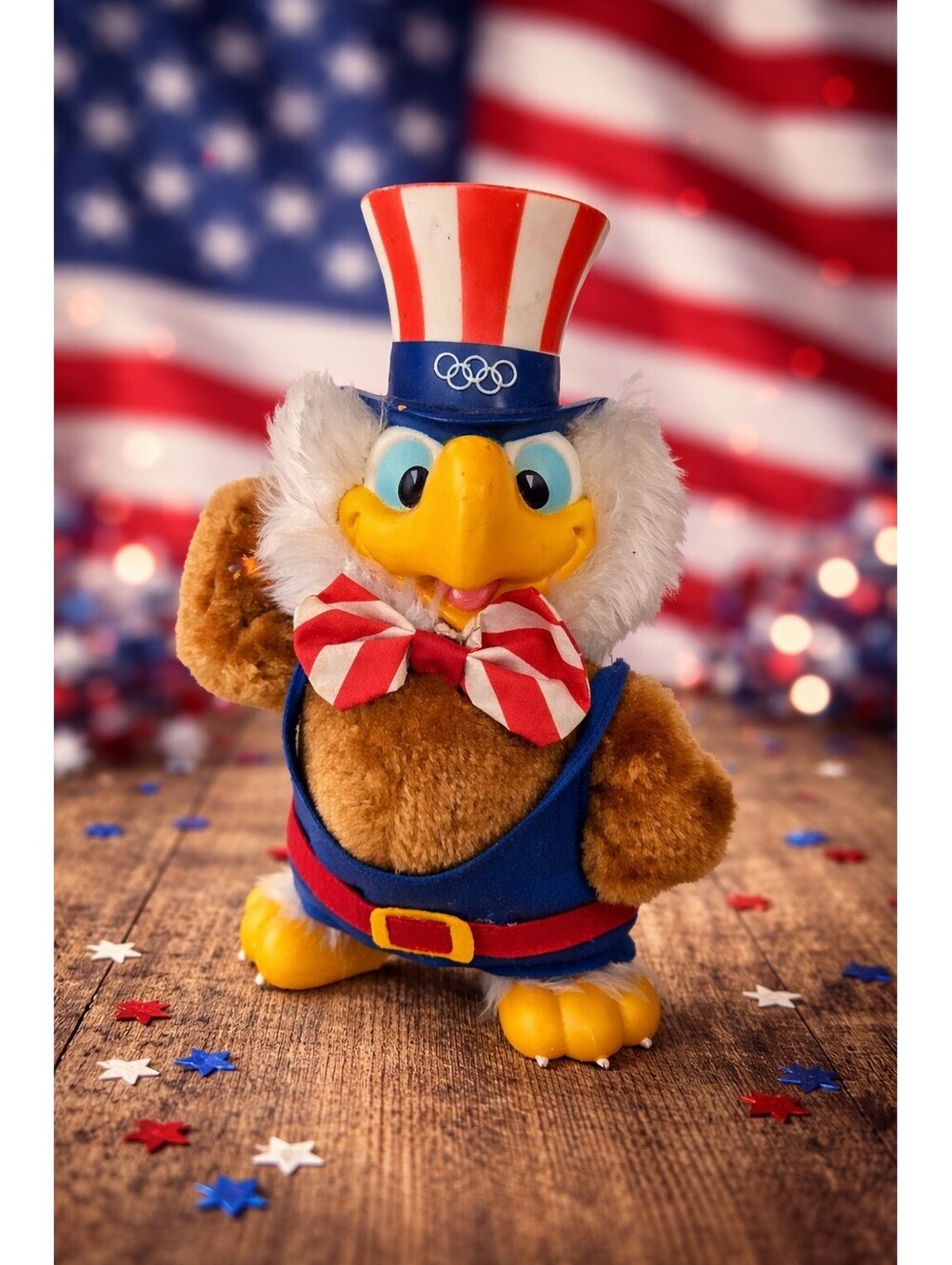 Vintage 1980 Olympics Plush Sam the Eagle USA Mascot 9” PATRIOTIC UNCLE SAM